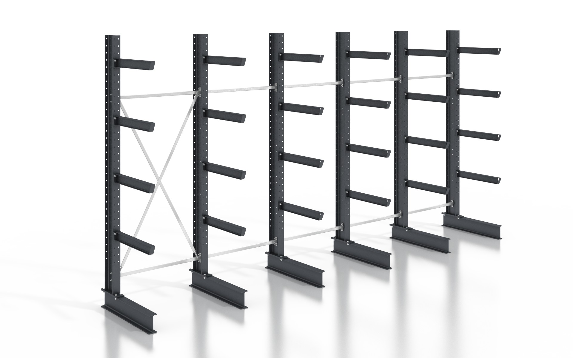 Kragarmregal einseitig 6,40 m – 315 cm | 80 cm Nutztiefe | 500 kg pro Arm | BLT